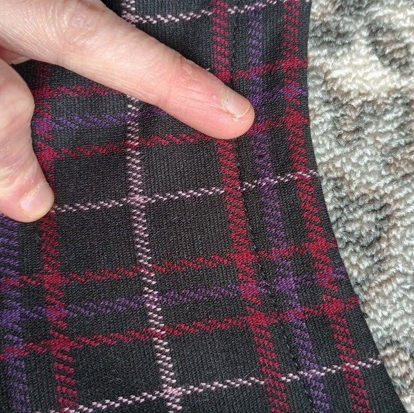 J Jill Ponte Knit Top XL Plaid Pleated Buttons Swing Red Black Academia - Picture 9 of 14